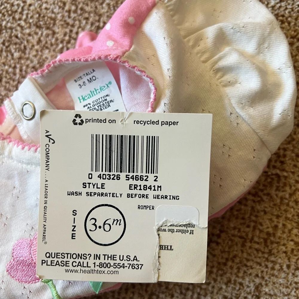 Baby Girls VintagePink Polka Dot Tulip 🌷 Embroidered One-Piece Romper Healthtex
